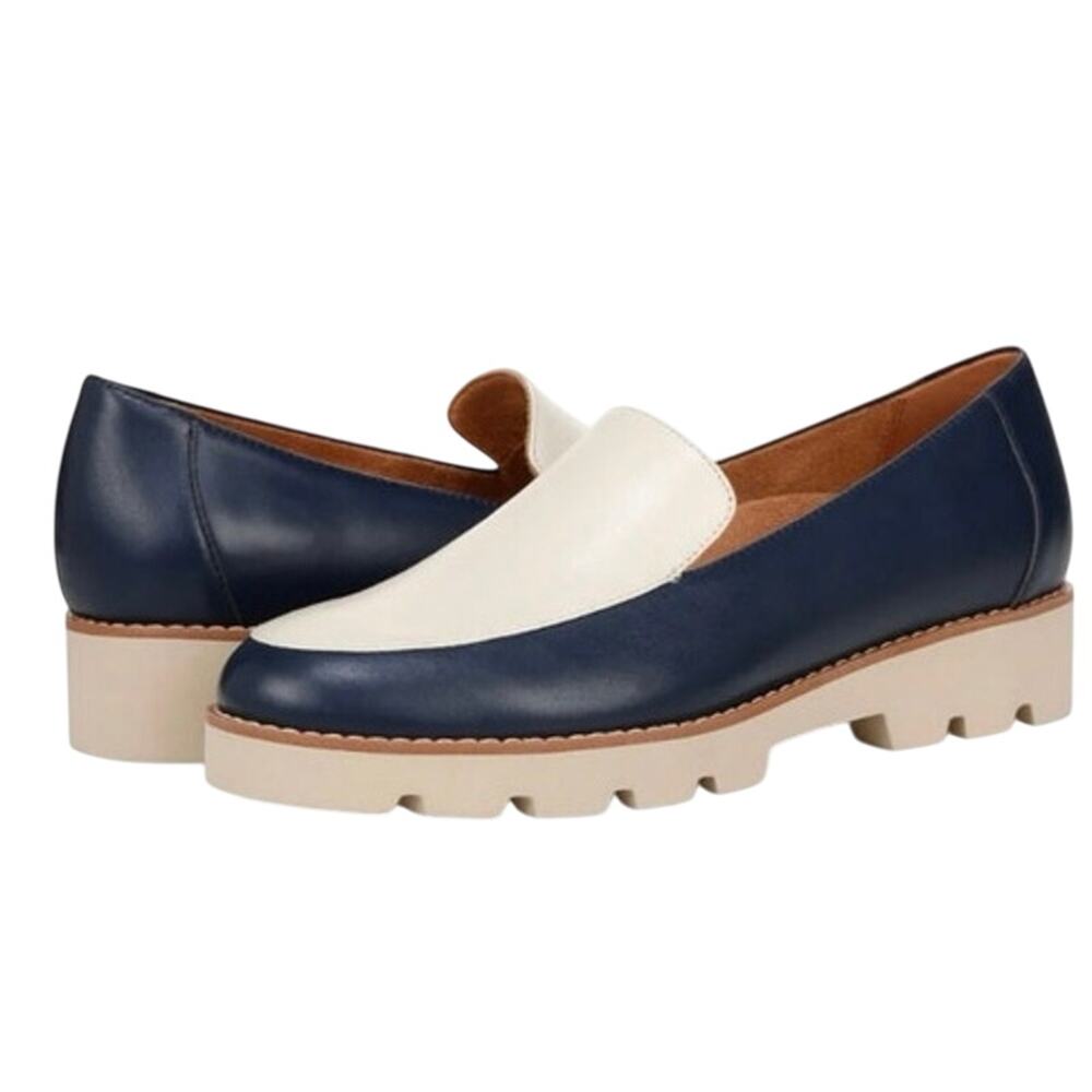Vionic Navy and White Two-Tone Lug Sole Loafers